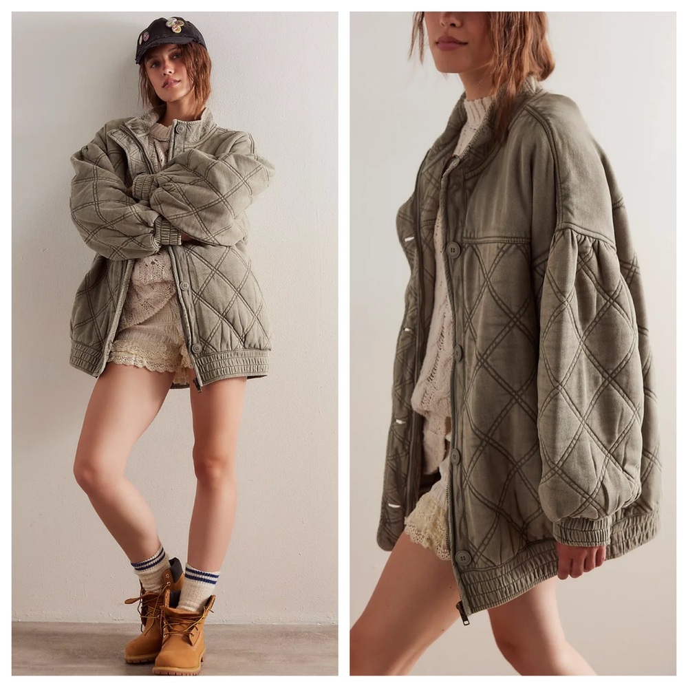 Free People Juno Quilted Jacket in Laurel Oak
